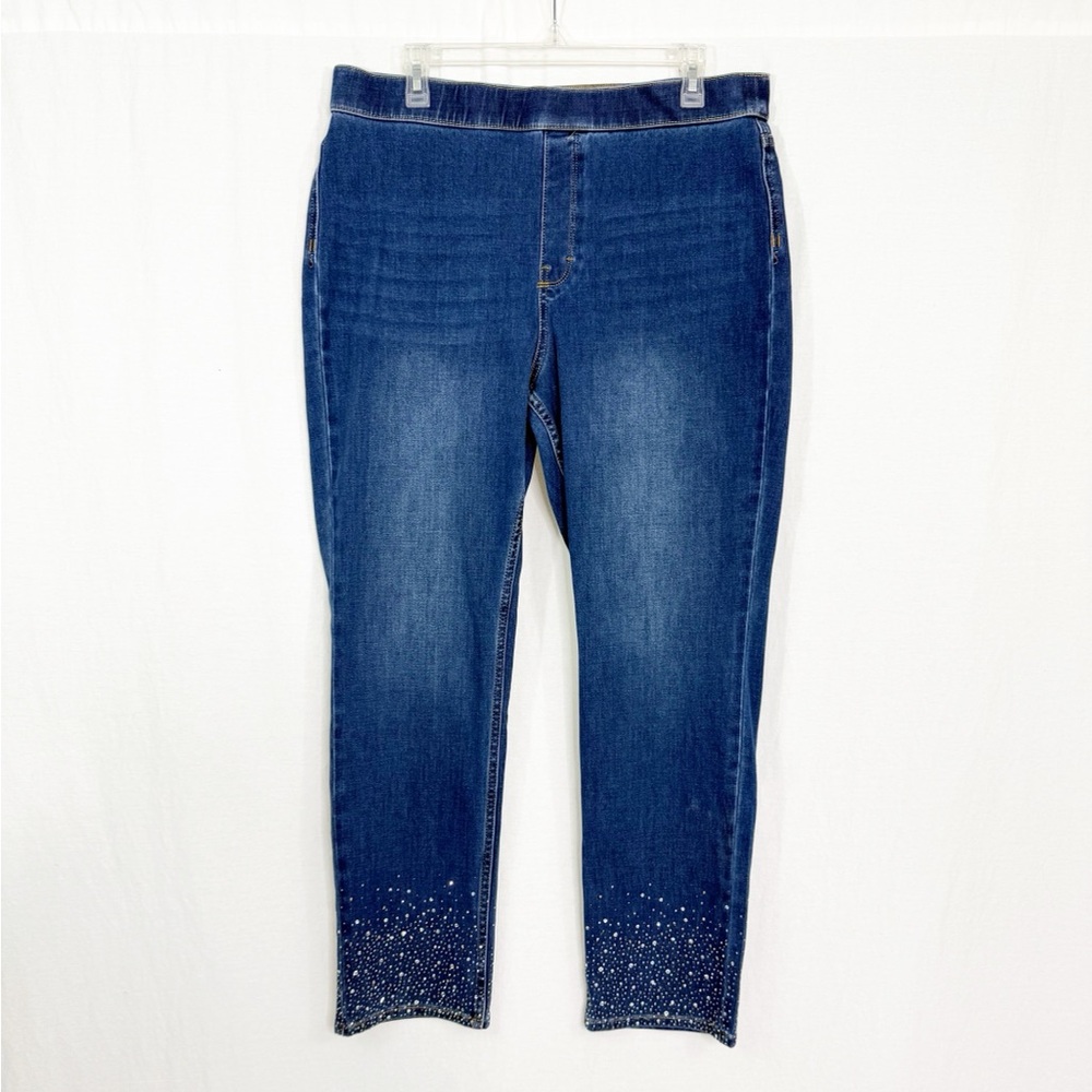 Soft Surroundings Pull On Rhinestone Hem Modal Jeans, Size Large, Blue